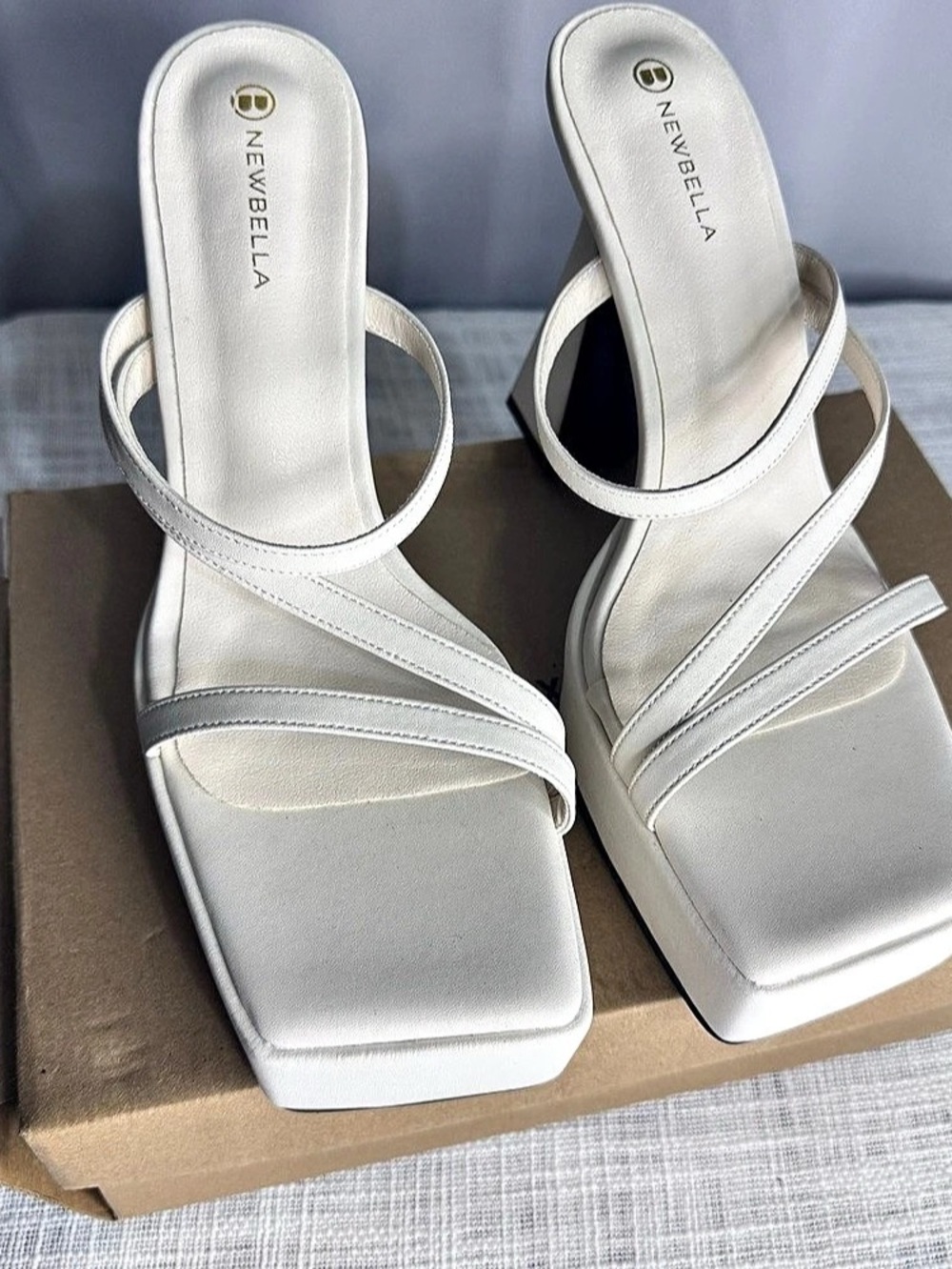 Newbella Platform Strappy Heels in White Like New